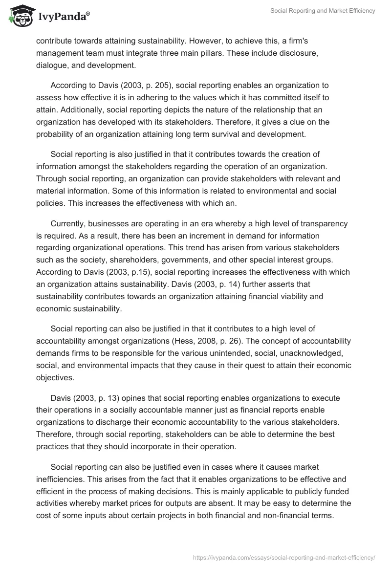 Social Reporting and Market Efficiency. Page 2