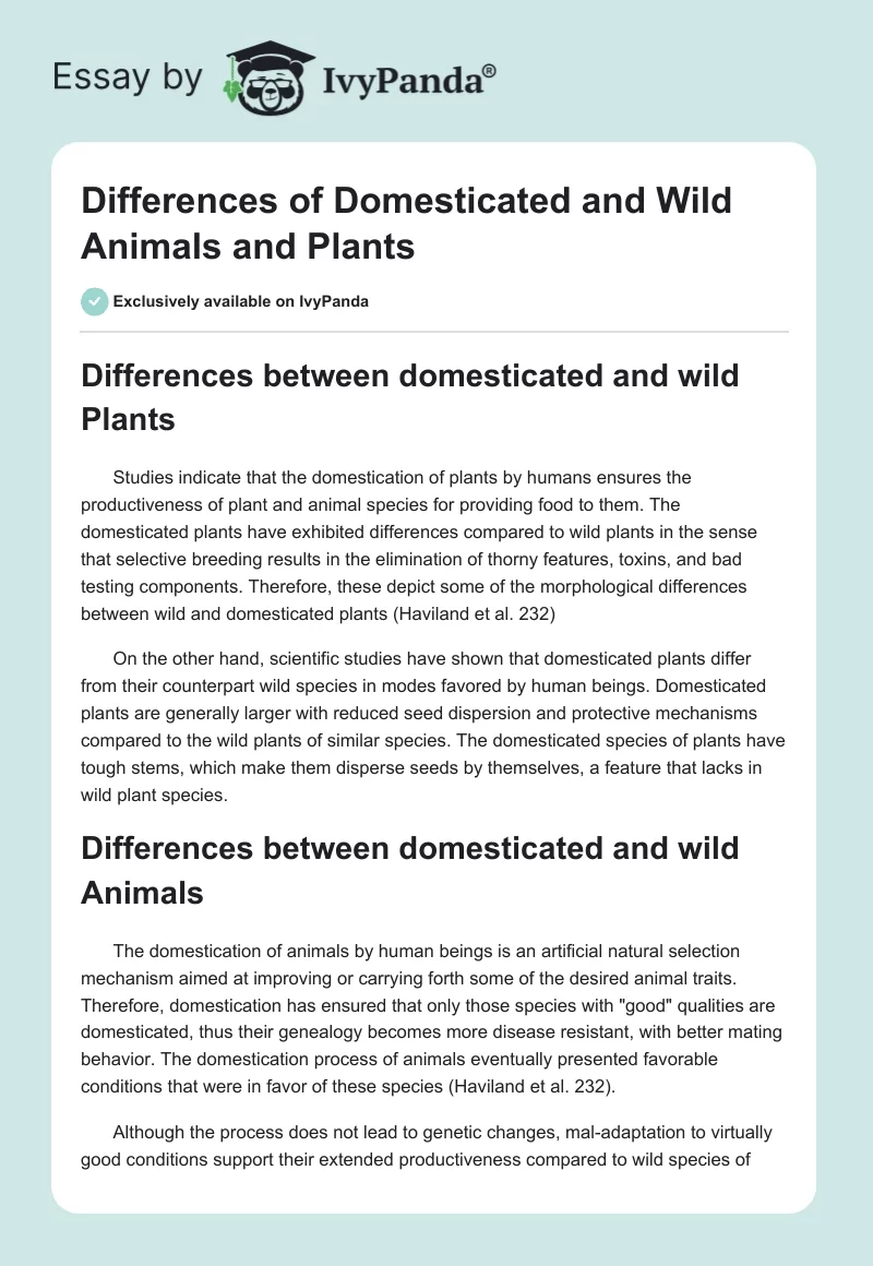 Differences of Domesticated and Wild Animals and Plants. Page 1