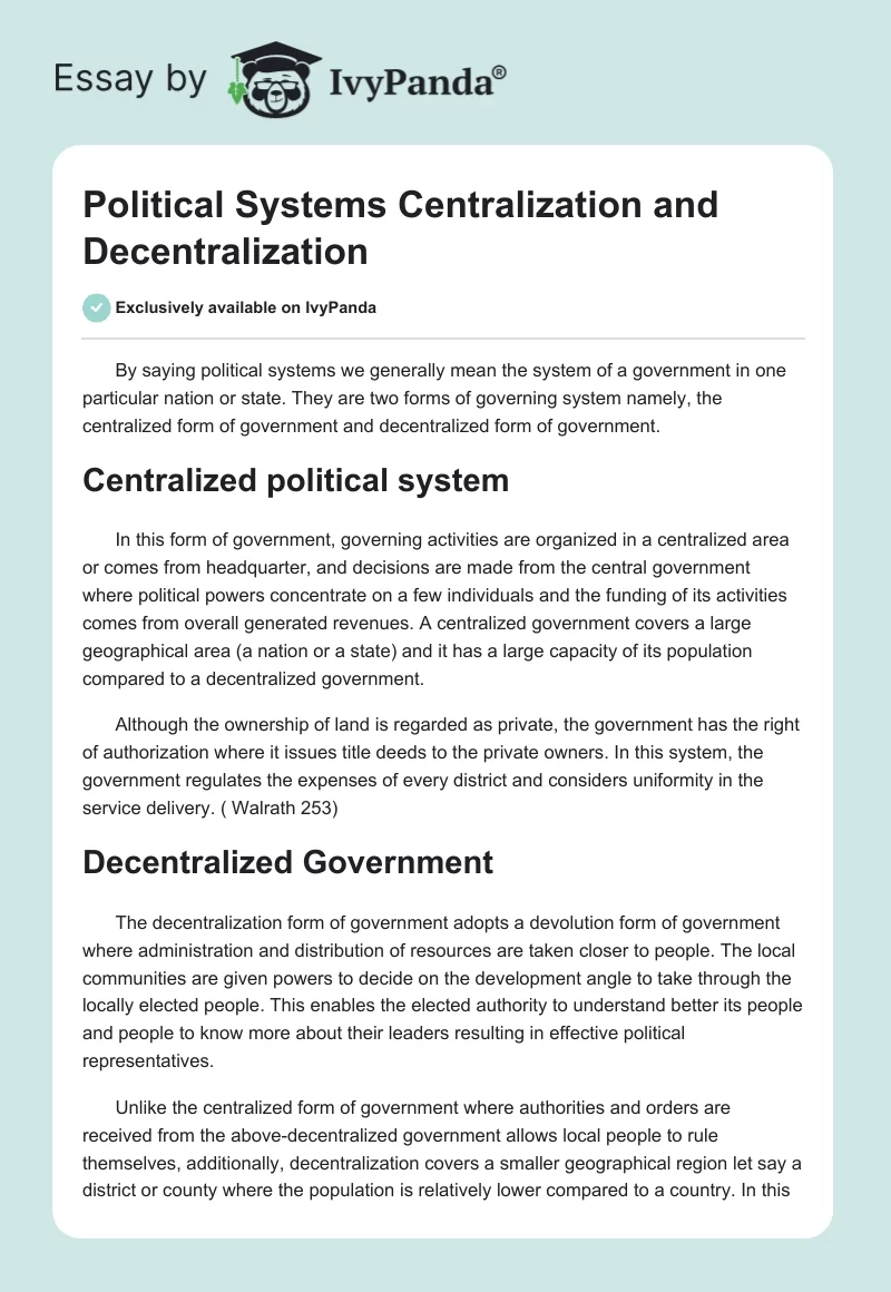 Political Systems Centralization and Decentralization. Page 1