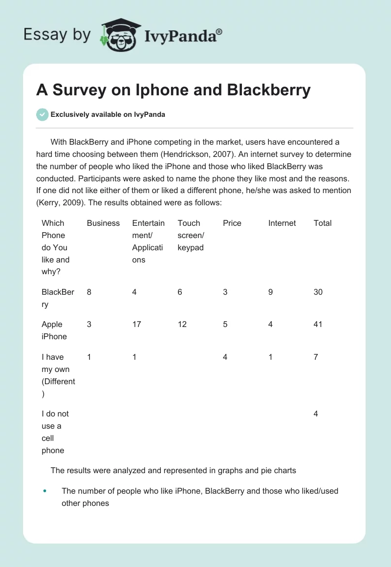 A Survey on Iphone and Blackberry. Page 1