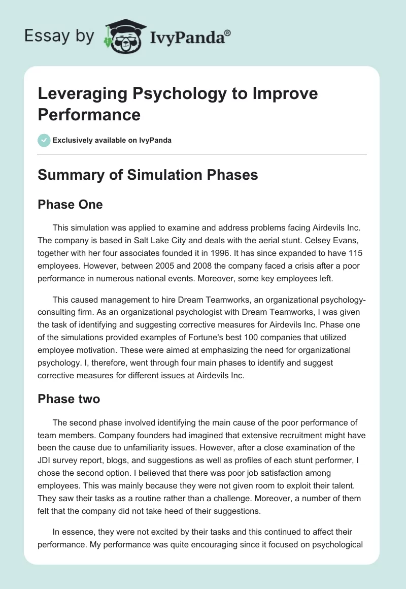 Leveraging Psychology to Improve Performance. Page 1