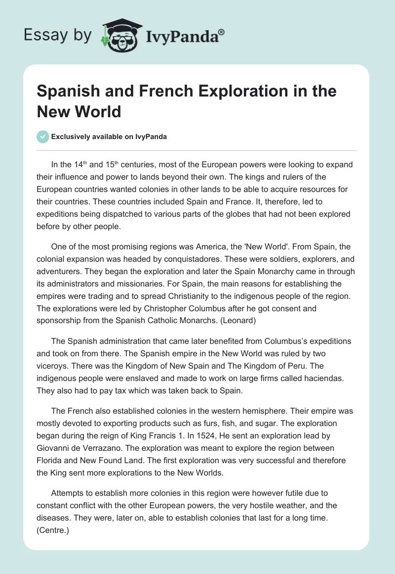 Spanish and French Exploration in the New World. Page 1