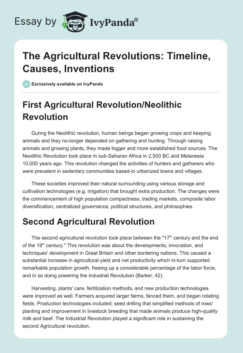 The Agricultural Revolutions: Timeline, Causes, Inventions. Page 1