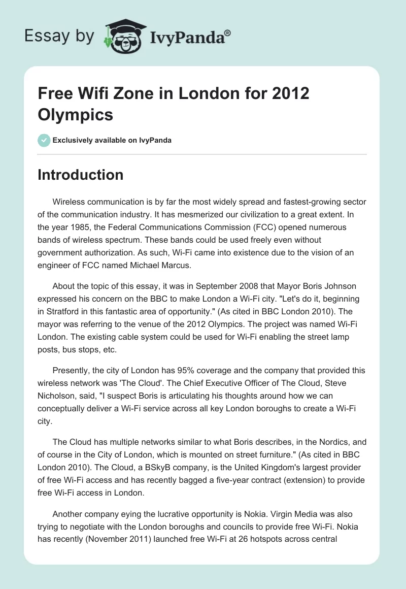 Free Wifi Zone in London for 2012 Olympics. Page 1