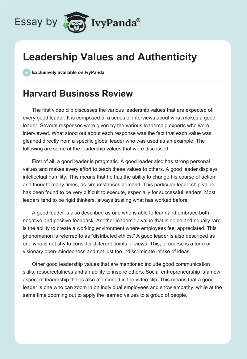 Leadership Values and Authenticity. Page 1