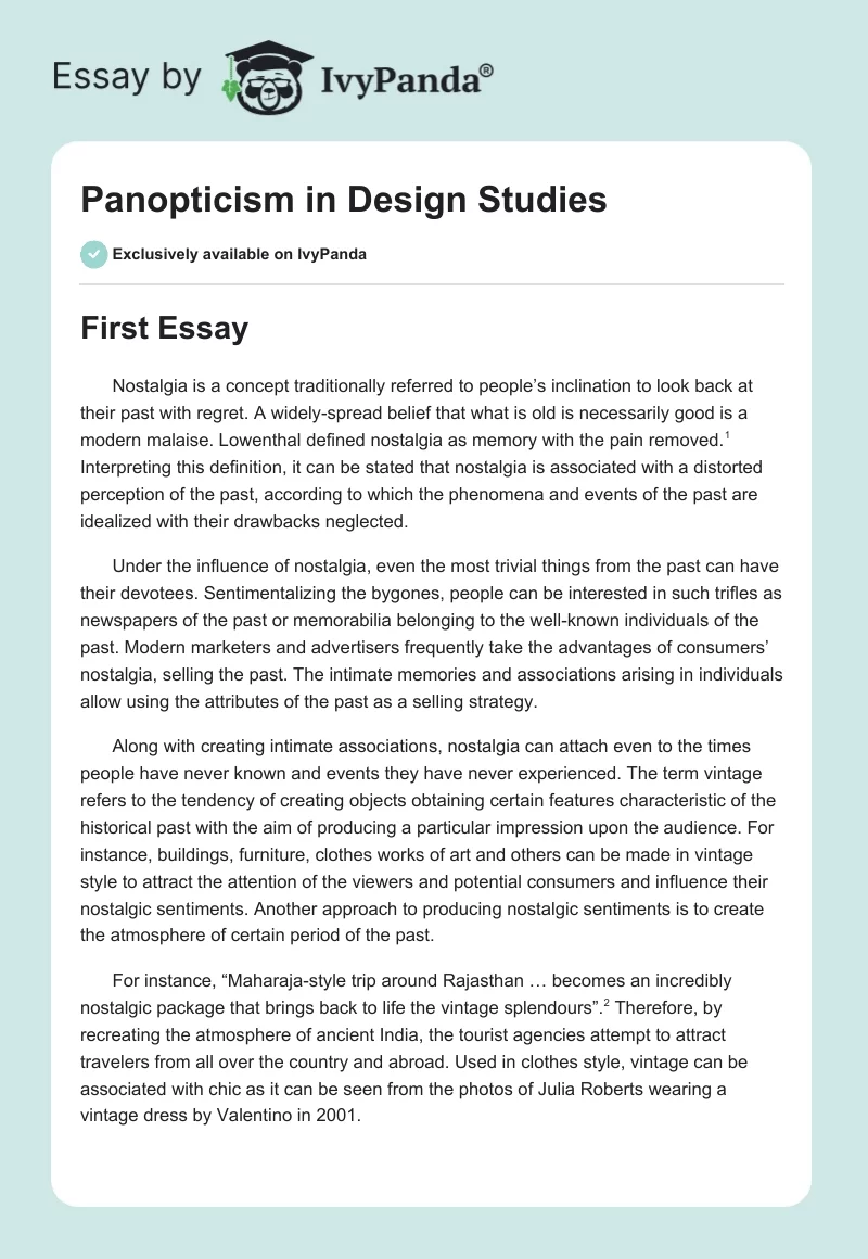 Panopticism in Design Studies. Page 1
