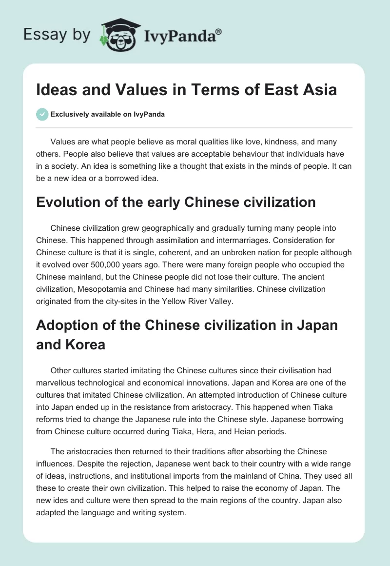 Ideas and Values in Terms of East Asia. Page 1