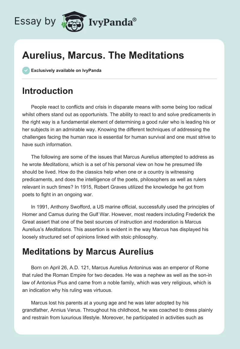 Aurelius, Marcus. The Meditations. Page 1