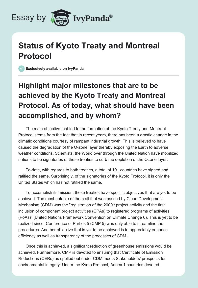 Status of Kyoto Treaty and Montreal Protocol. Page 1