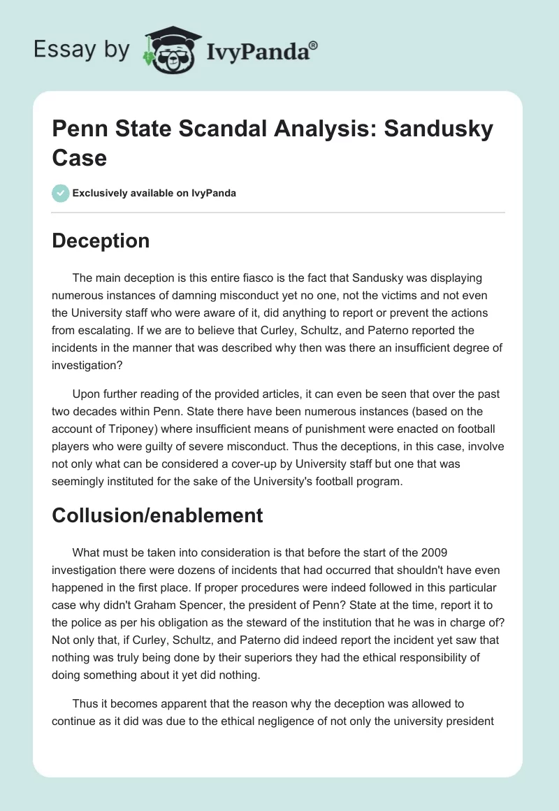 Penn State Scandal Analysis: Sandusky Case. Page 1