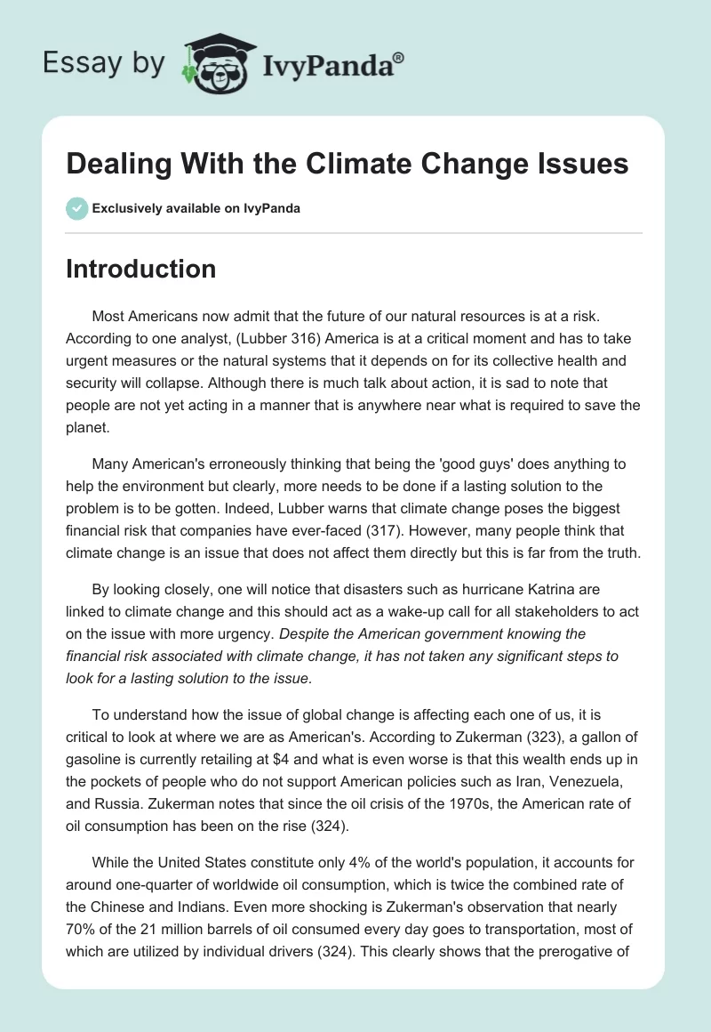 Dealing With the Climate Change Issues. Page 1