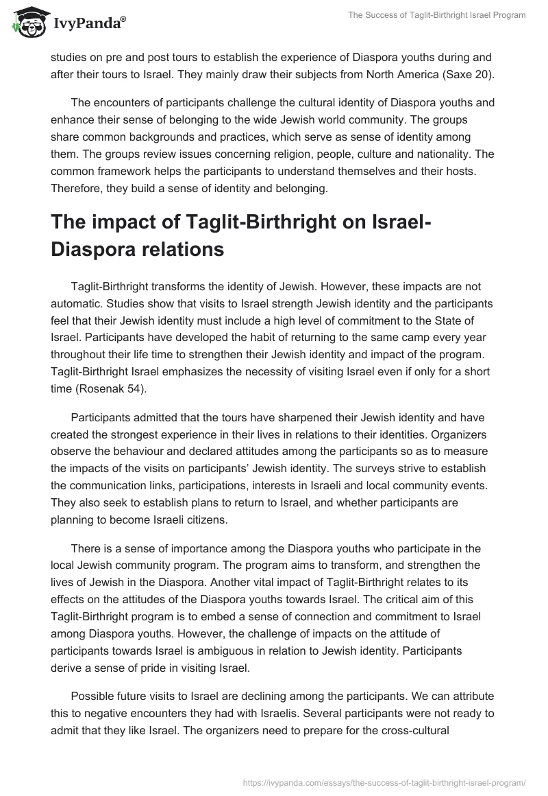 The Success of Taglit-Birthright Israel Program. Page 2