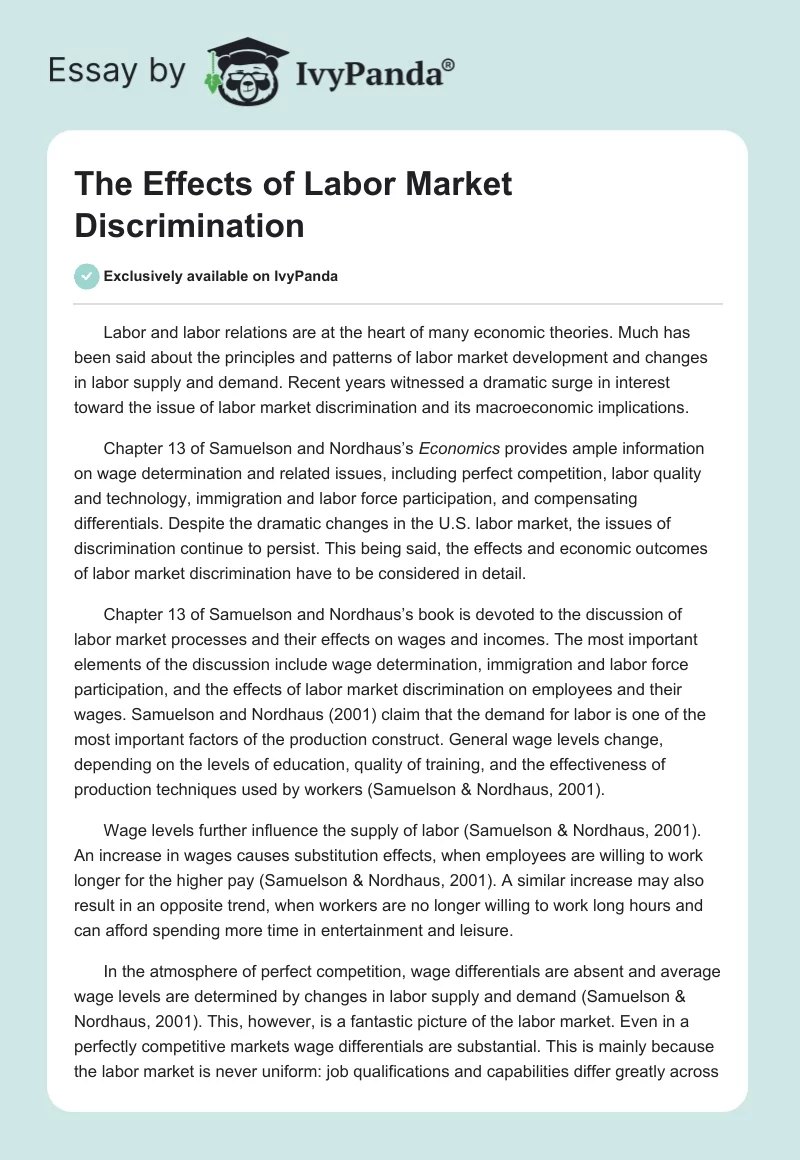 The Effects of Labor Market Discrimination. Page 1
