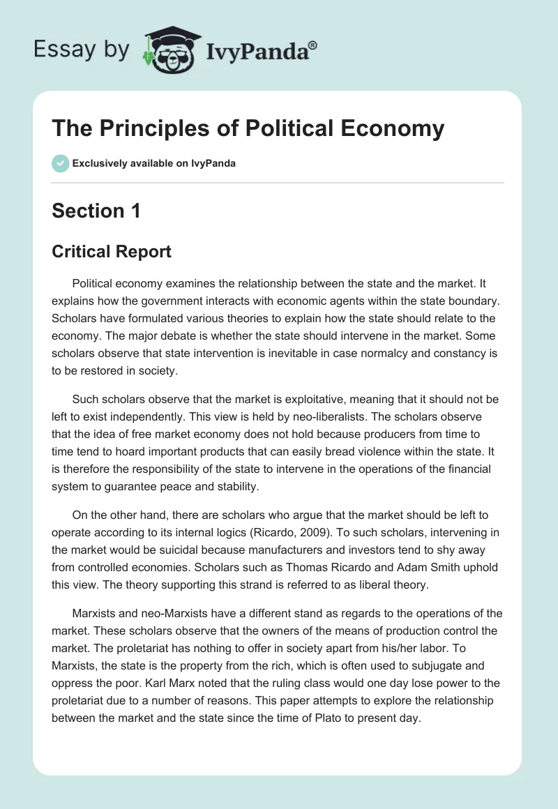The Principles of Political Economy. Page 1