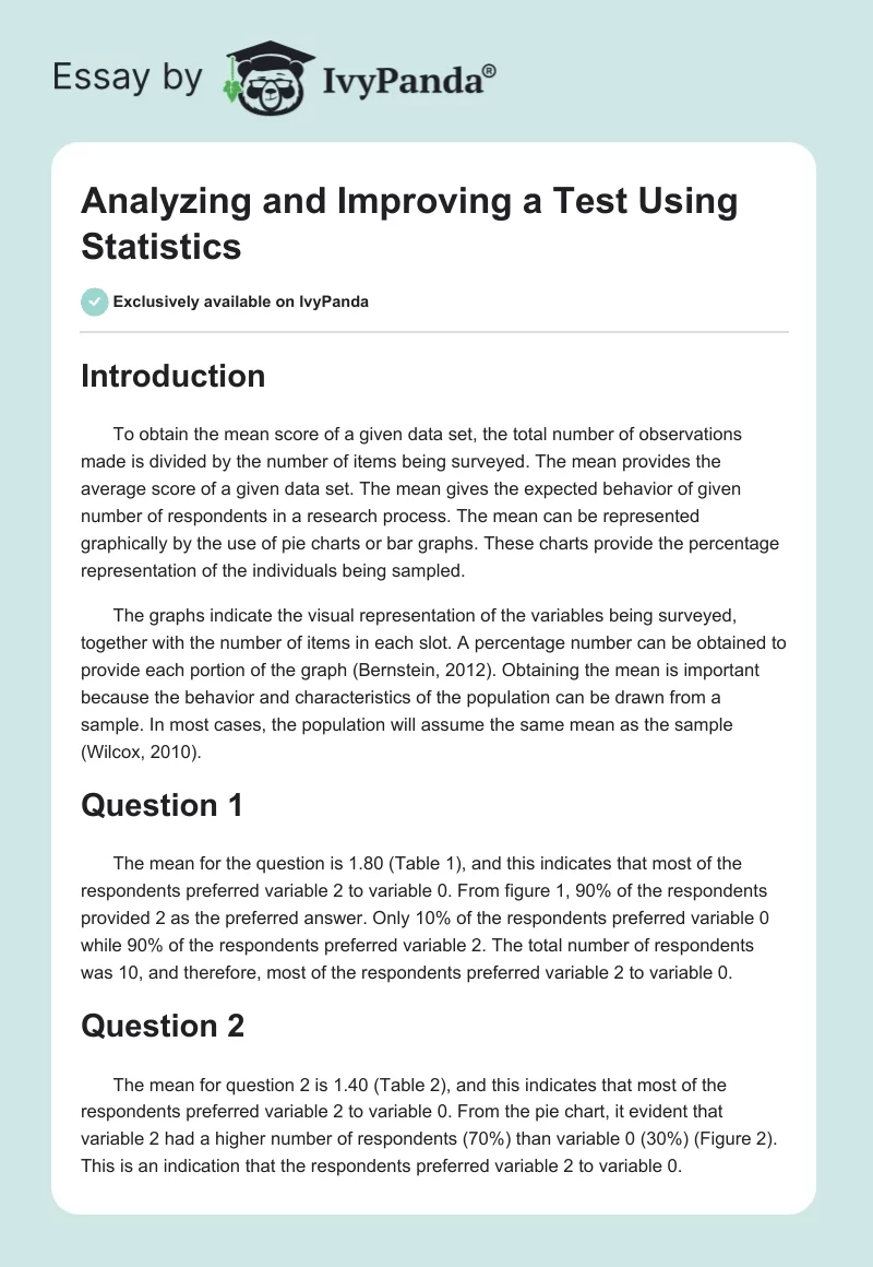Analyzing and Improving a Test Using Statistics. Page 1