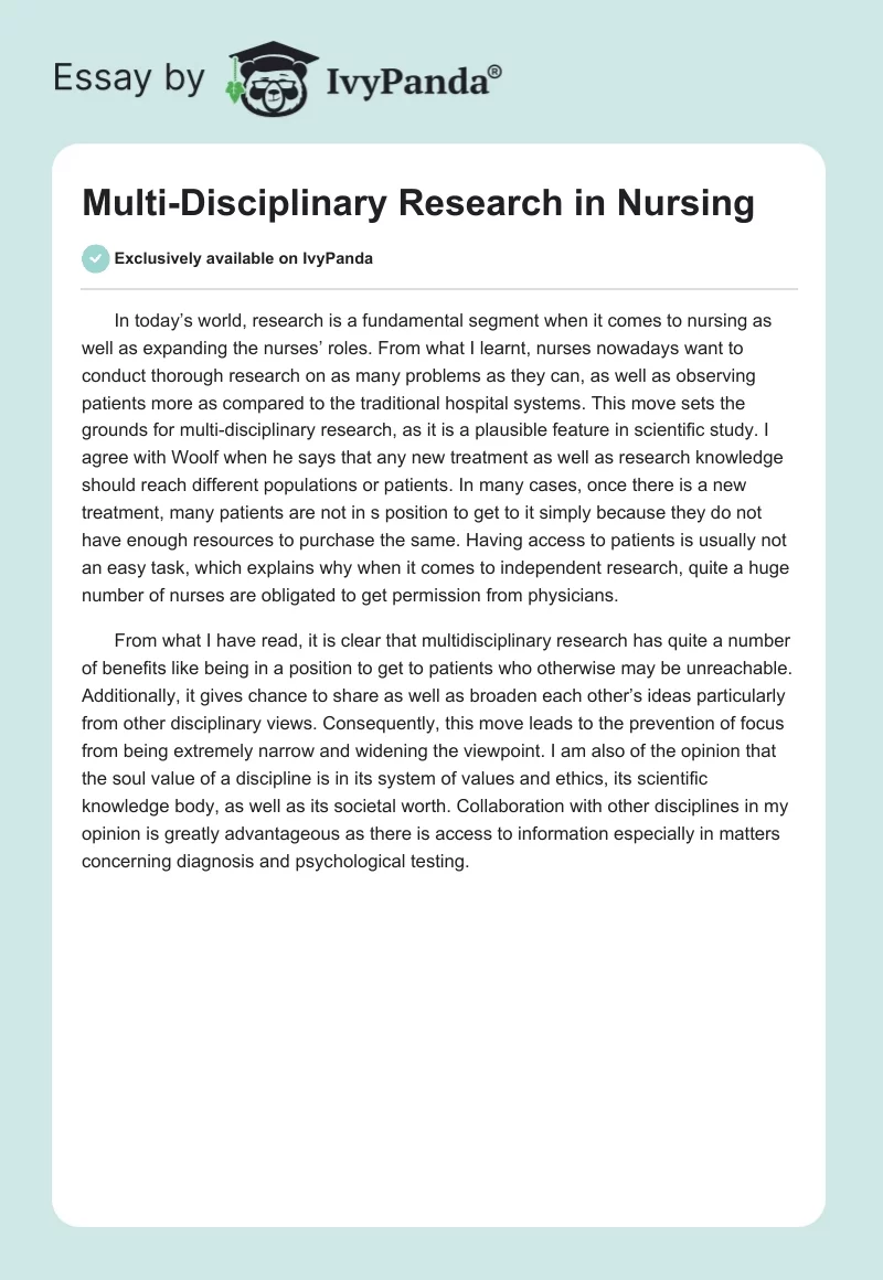 Multi-Disciplinary Research in Nursing. Page 1