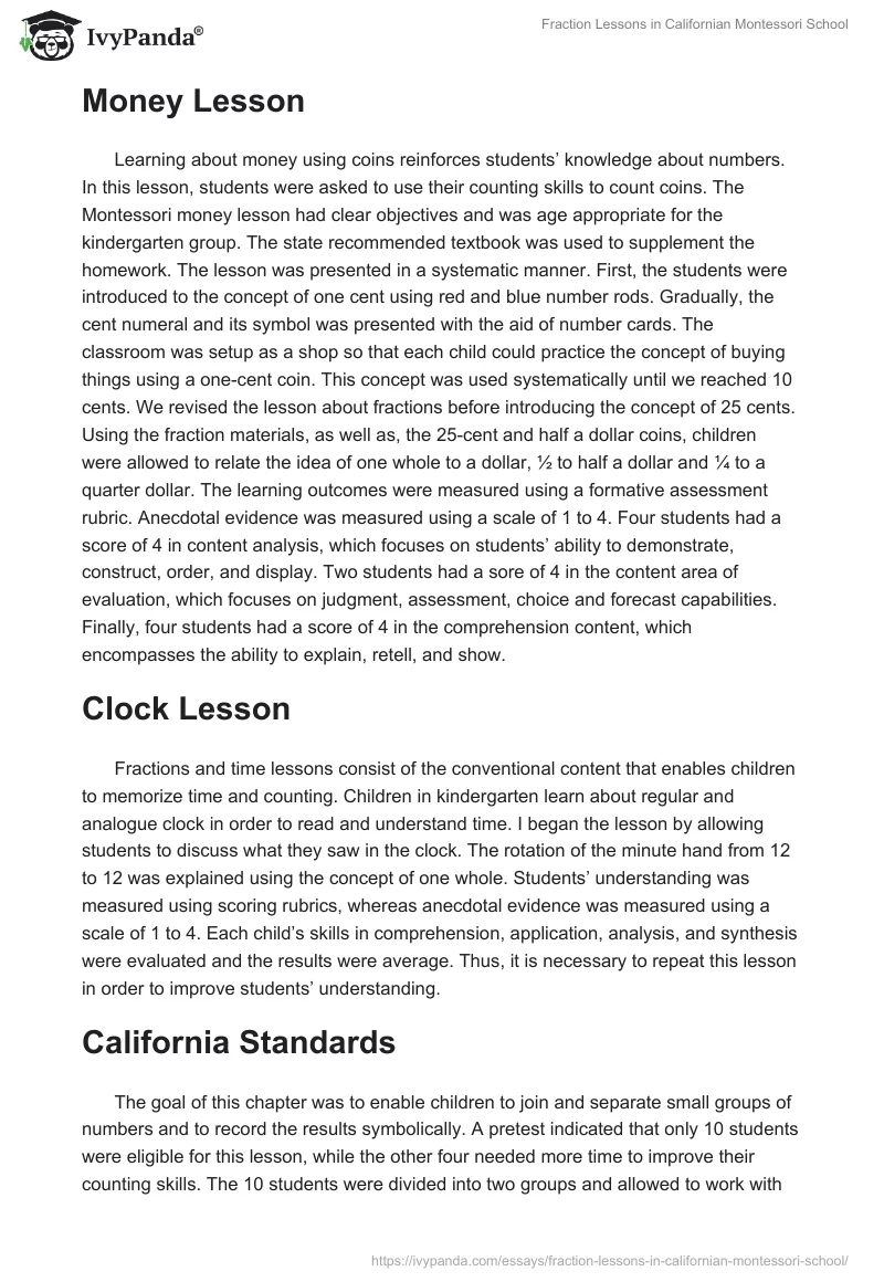 Fraction Lessons in Californian Montessori School. Page 2