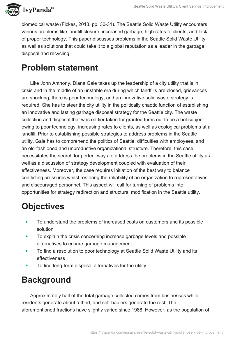 Seattle Solid Waste Utility's Client Service Improvement. Page 2