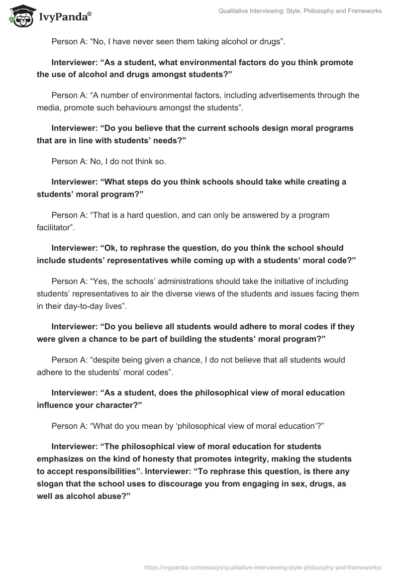Qualitative Interviewing: Style, Philosophy and Frameworks. Page 3