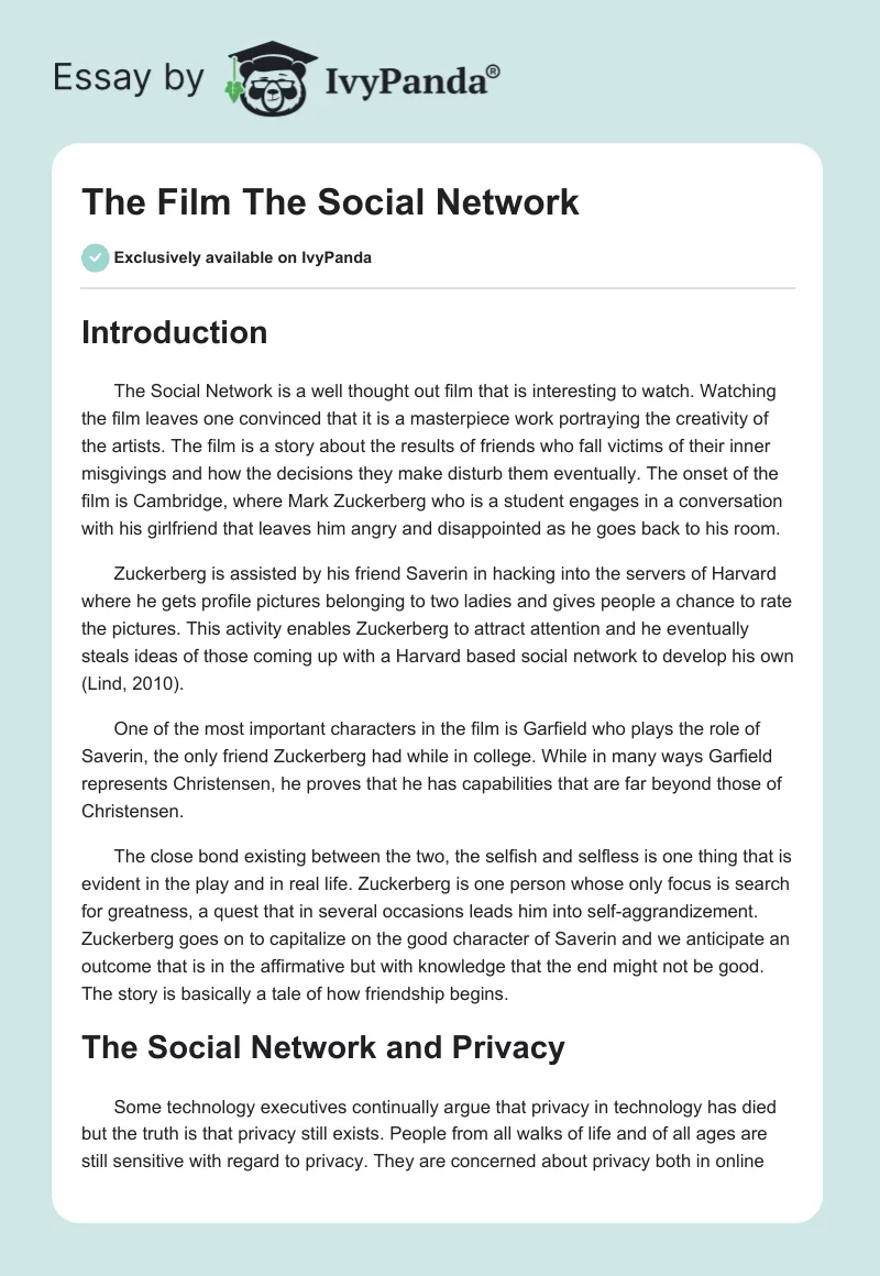 The Film "The Social Network". Page 1