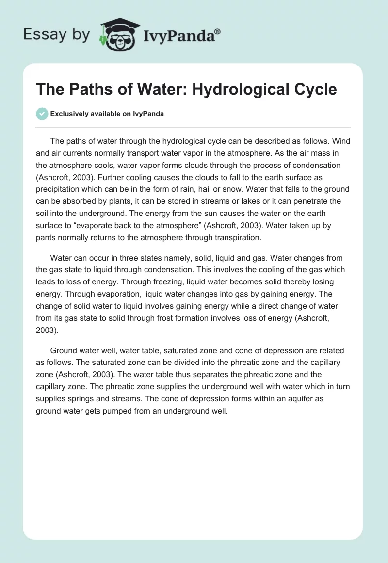 The Paths of Water: Hydrological Cycle. Page 1
