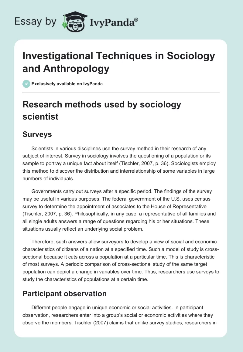 Investigational Techniques in Sociology and Anthropology. Page 1
