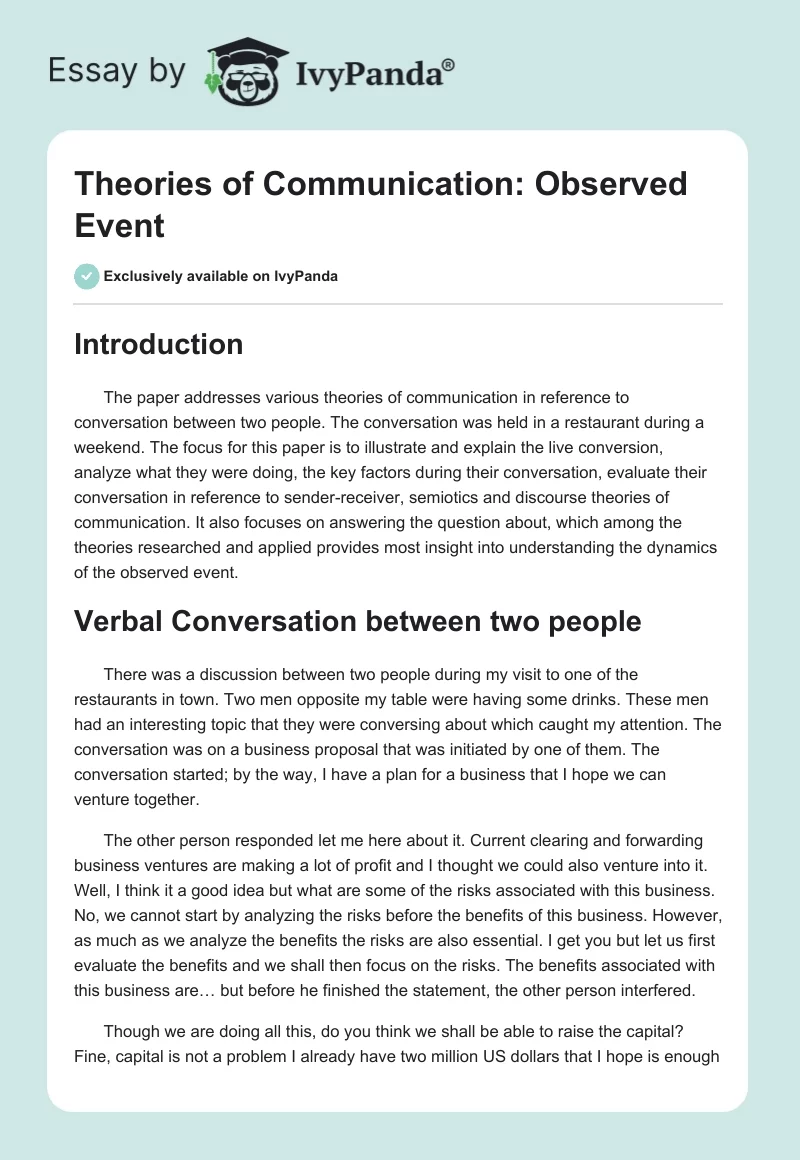 Theories of Communication: Observed Event. Page 1