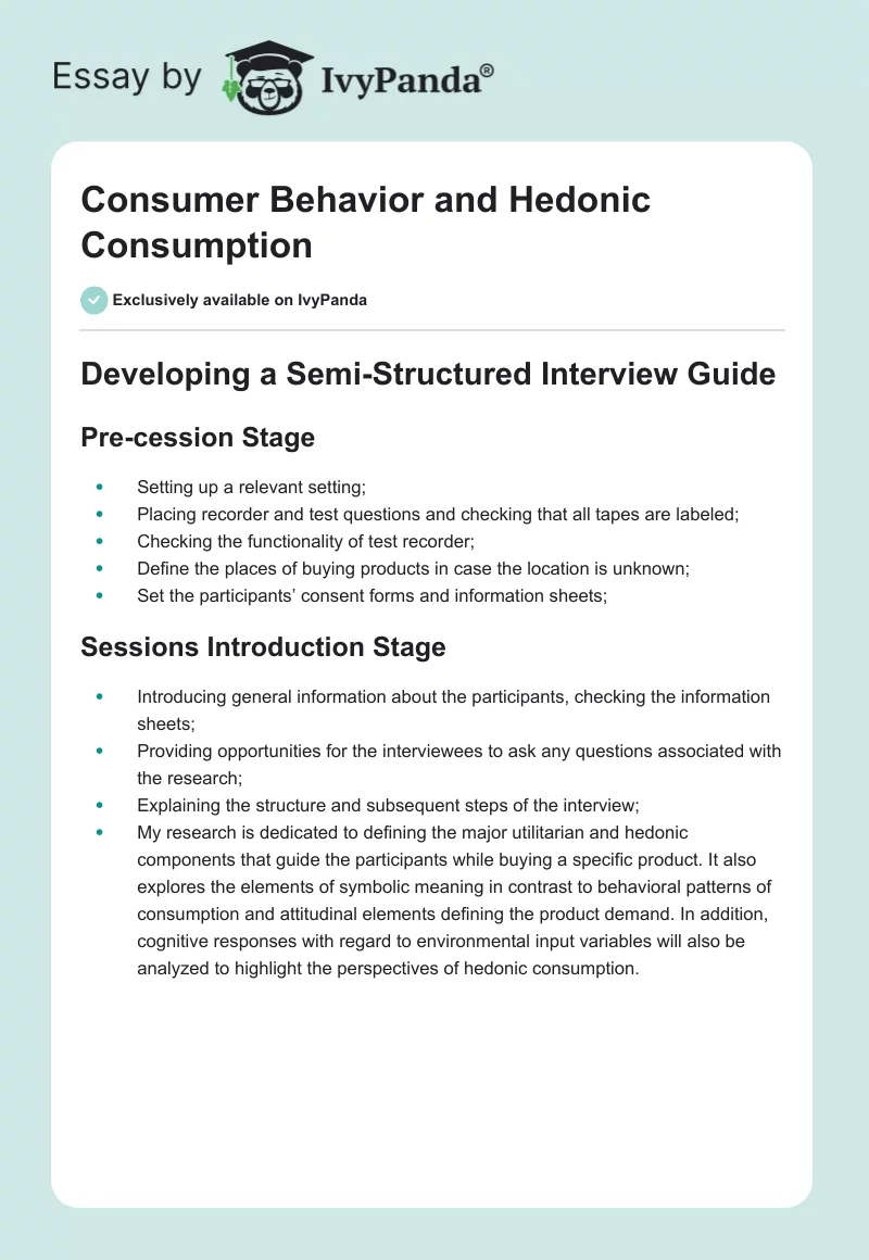 Consumer Behavior and Hedonic Consumption. Page 1
