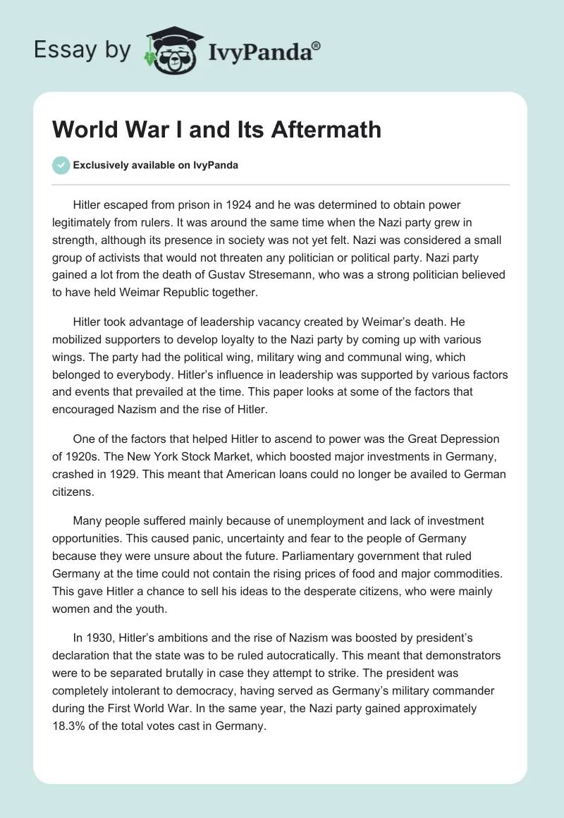 World War I and Its Aftermath. Page 1