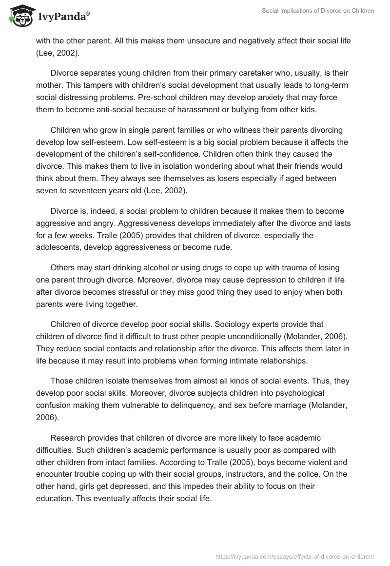 Social Implications of Divorce on Children. Page 2