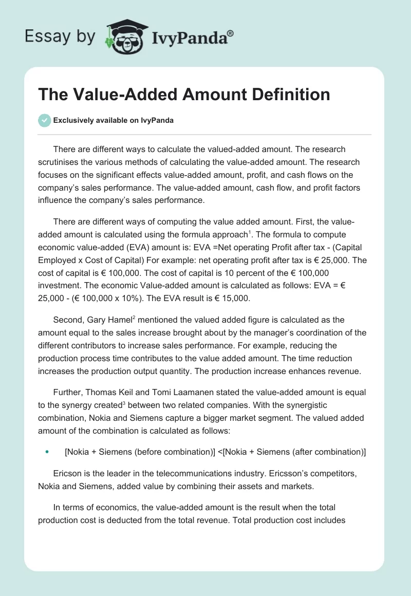 The Value-Added Amount Definition. Page 1
