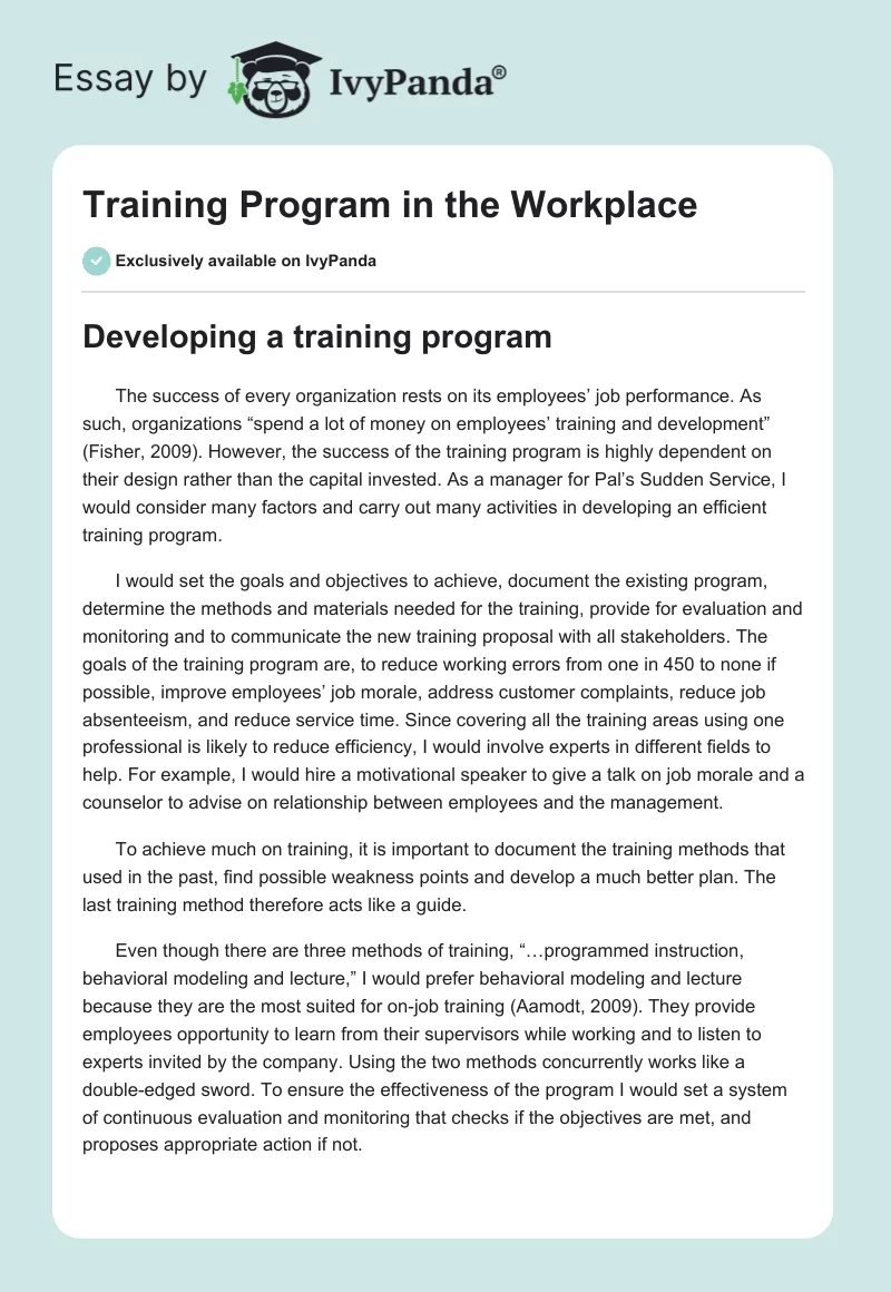 Training Program in the Workplace. Page 1
