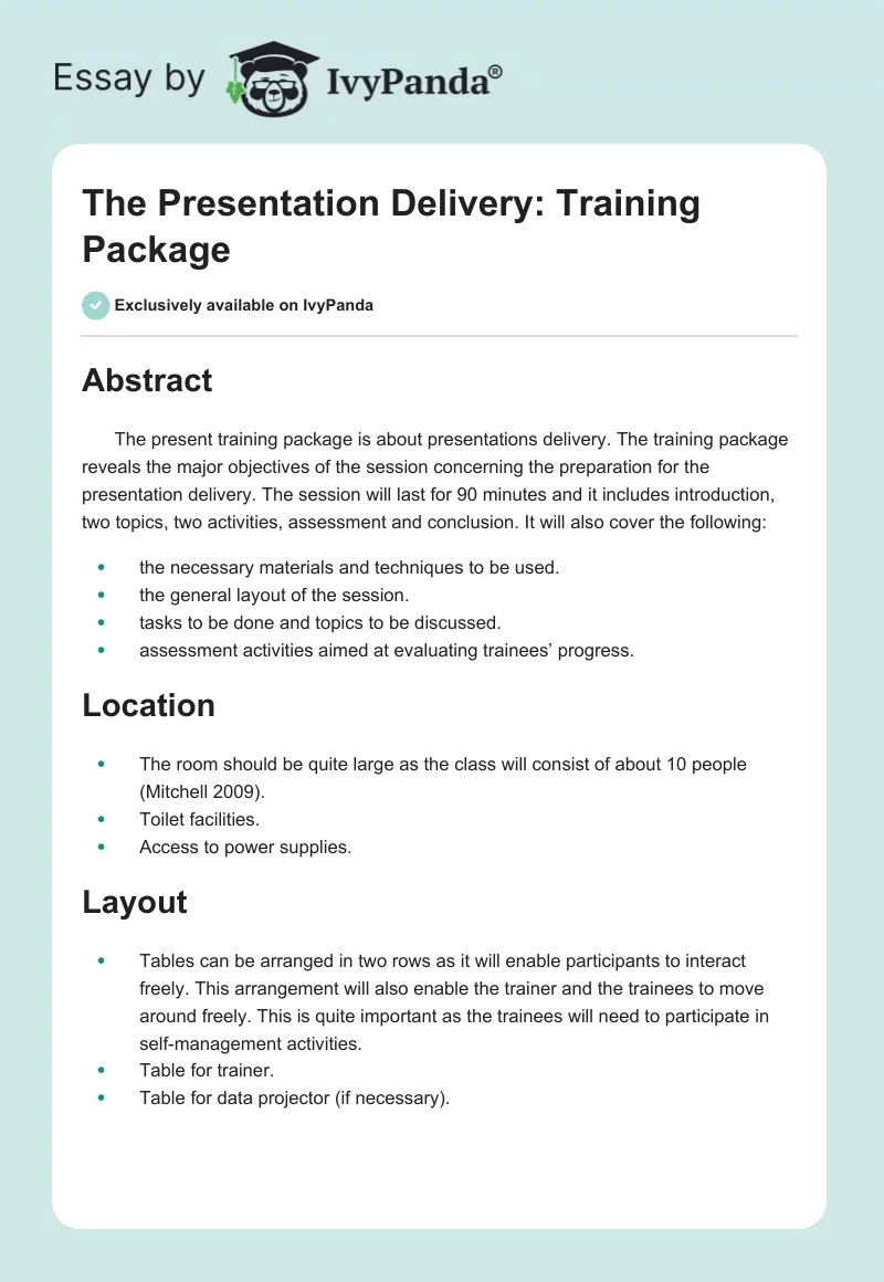 The Presentation Delivery: Training Package. Page 1