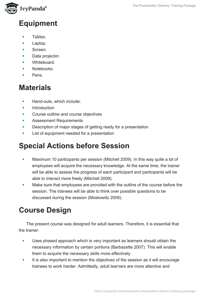 The Presentation Delivery: Training Package. Page 2