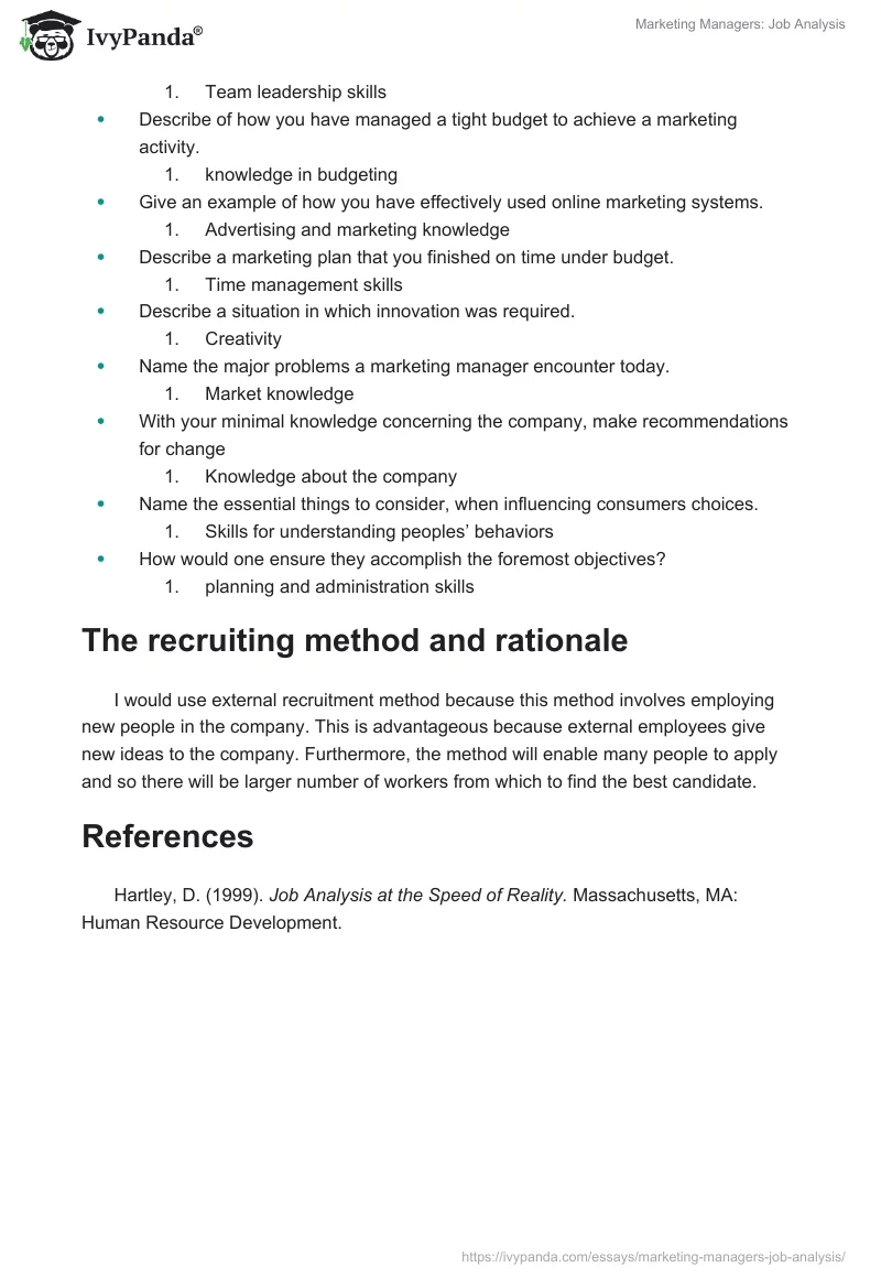 Marketing Managers: Job Analysis. Page 2