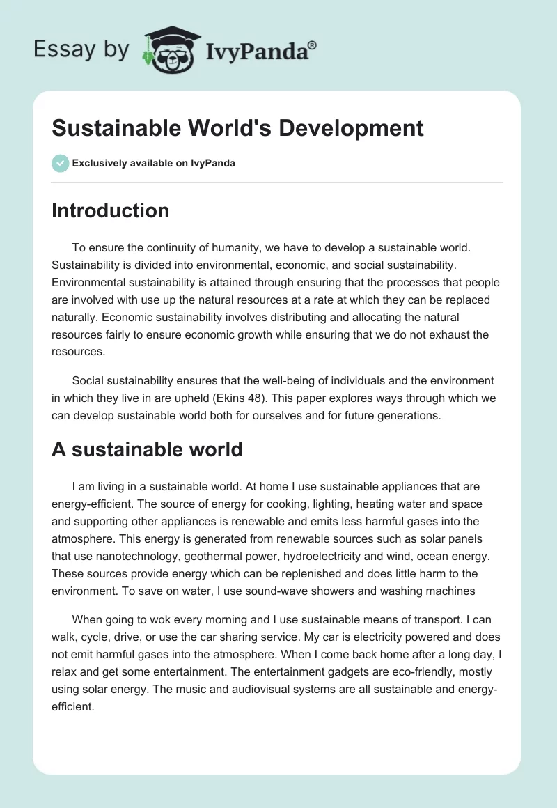 Sustainable World's Development. Page 1
