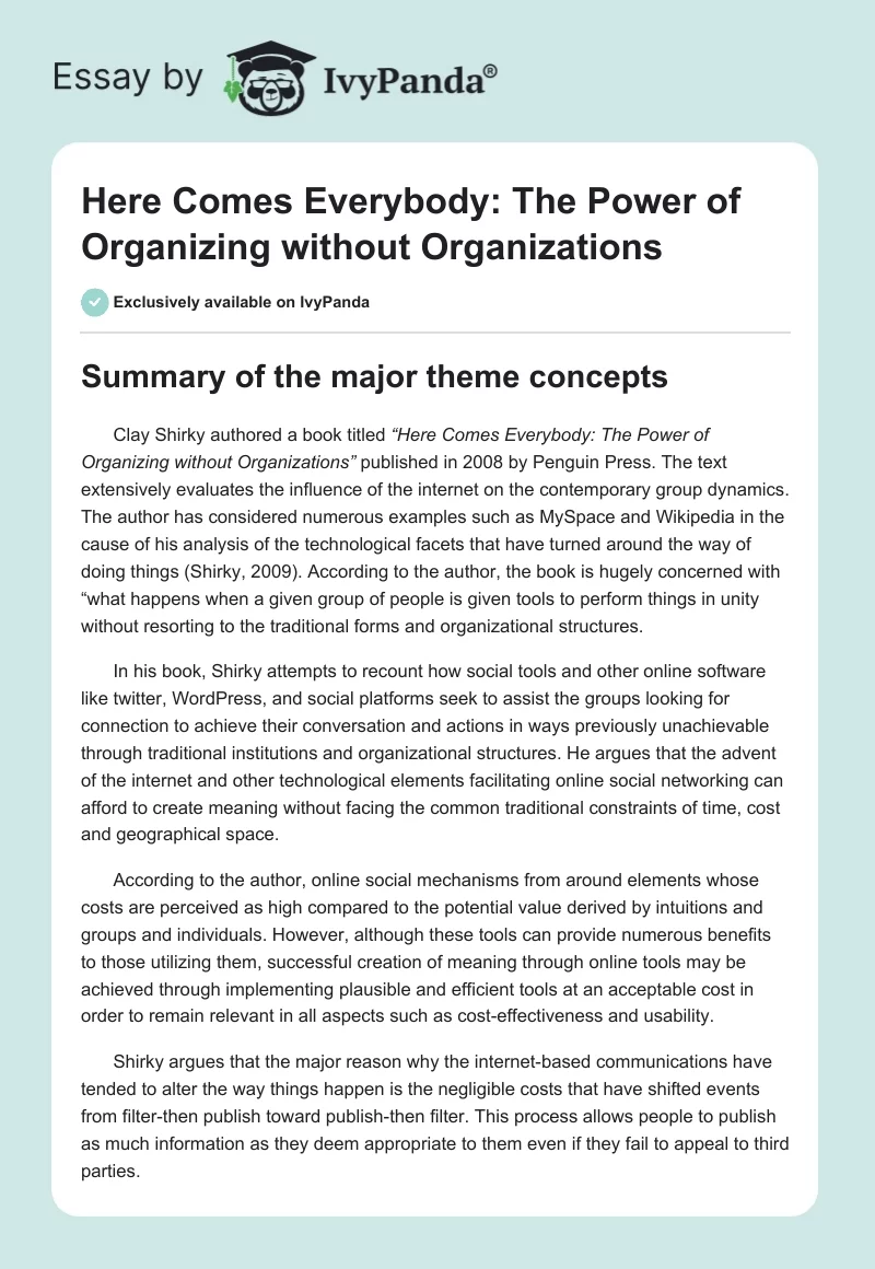 Here Comes Everybody: The Power of Organizing without Organizations. Page 1