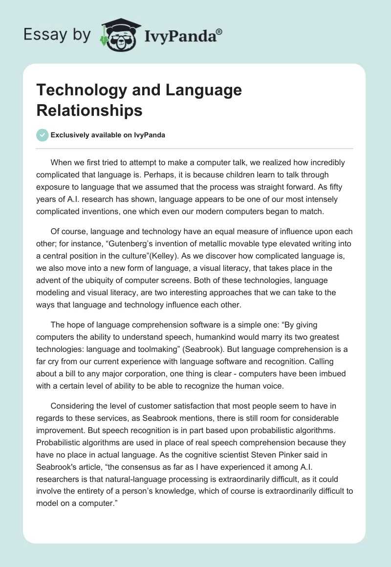 Technology and Language Relationships. Page 1