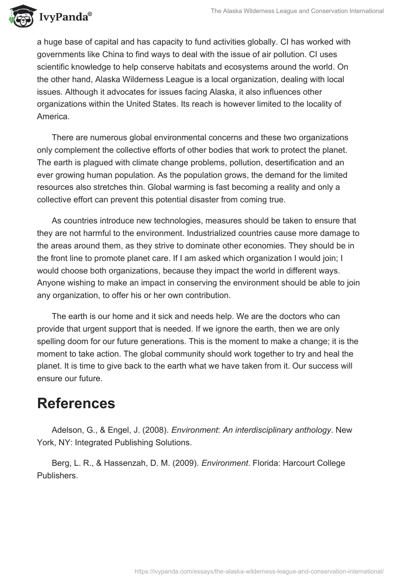 The Alaska Wilderness League and Conservation International. Page 3