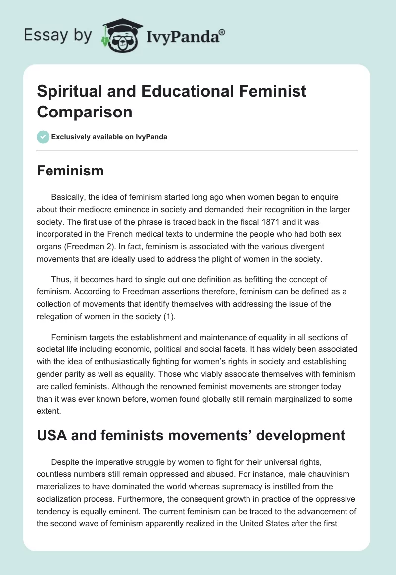 Spiritual and Educational Feminist Comparison. Page 1