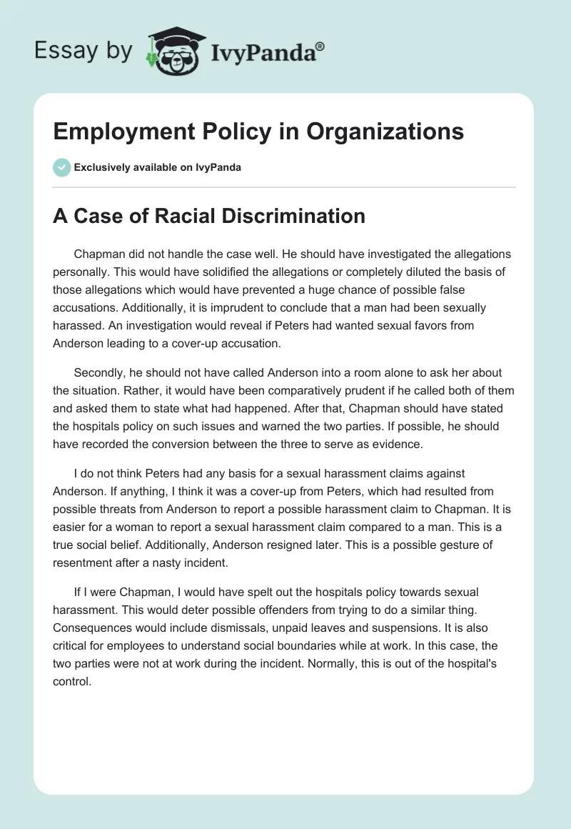 Employment Policy in Organizations. Page 1