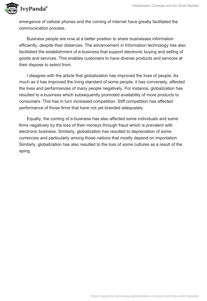 Globalization Concepts and the World Markets. Page 2