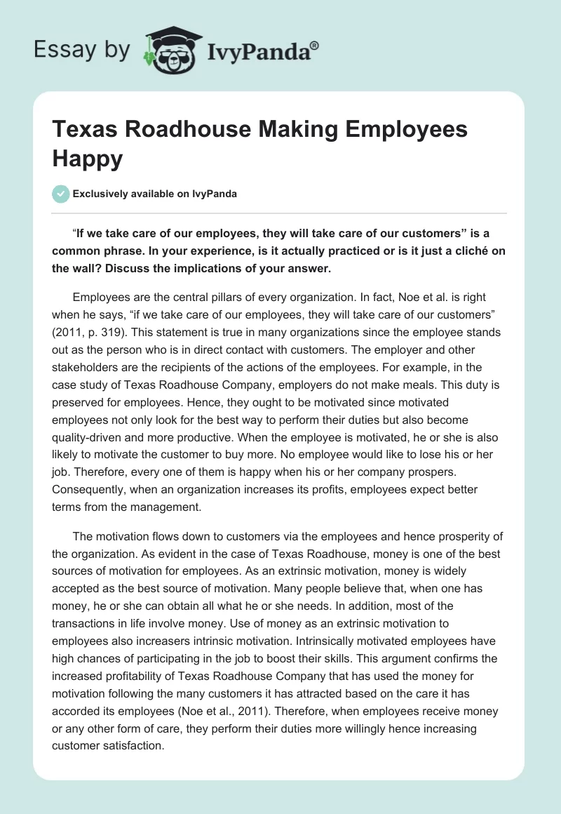 Texas Roadhouse Making Employees Happy. Page 1