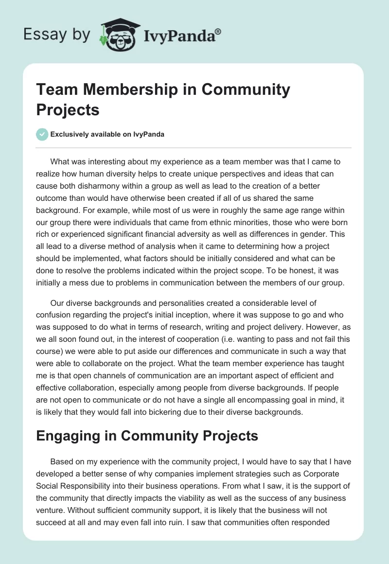 Team Membership in Community Projects. Page 1