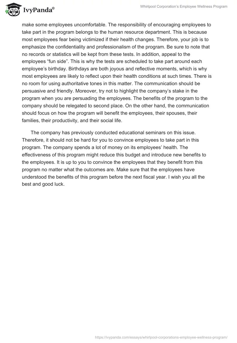 Whirlpool Corporation’s Employee Wellness Program. Page 2