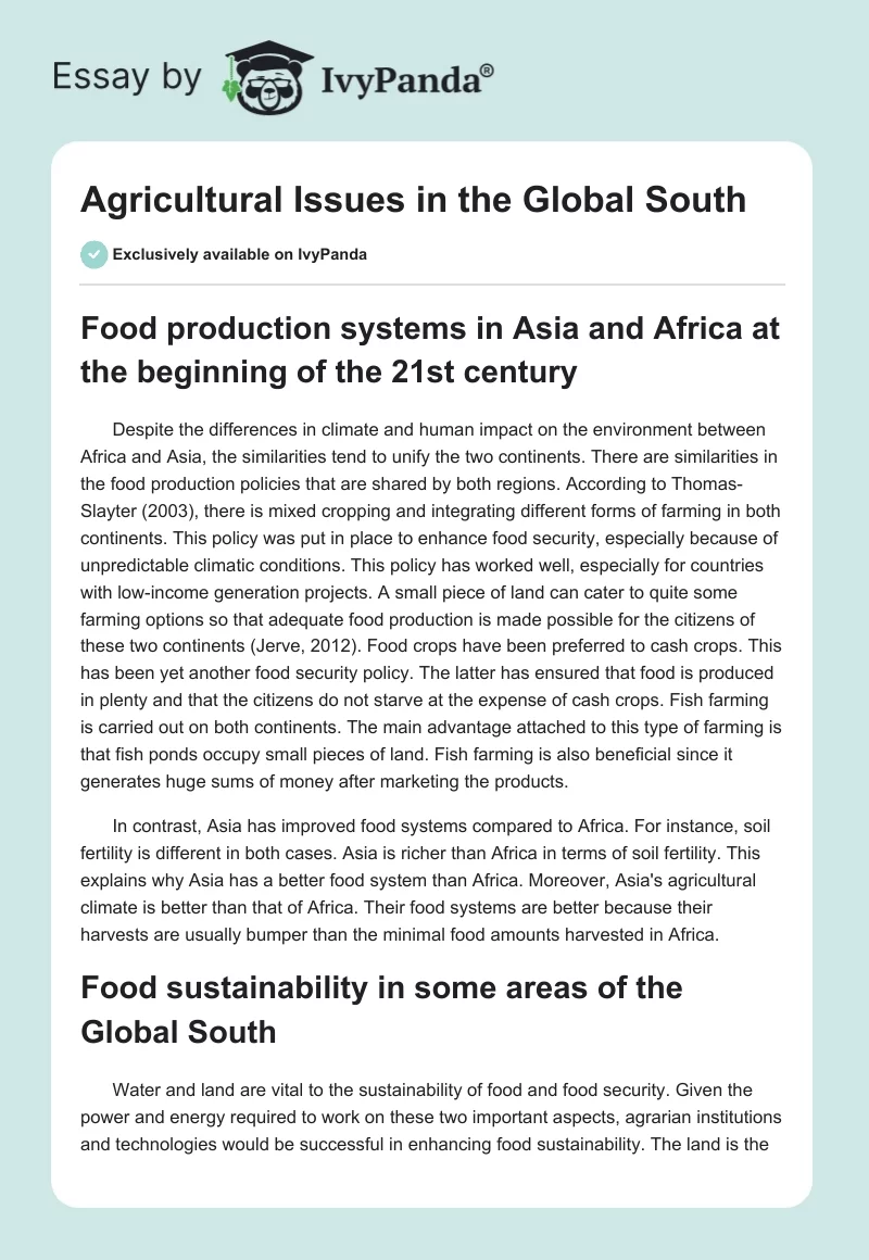 Agricultural Issues in the Global South. Page 1
