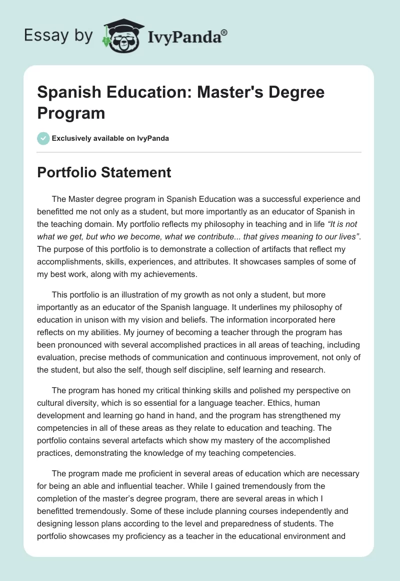 Spanish Education: Master's Degree Program. Page 1