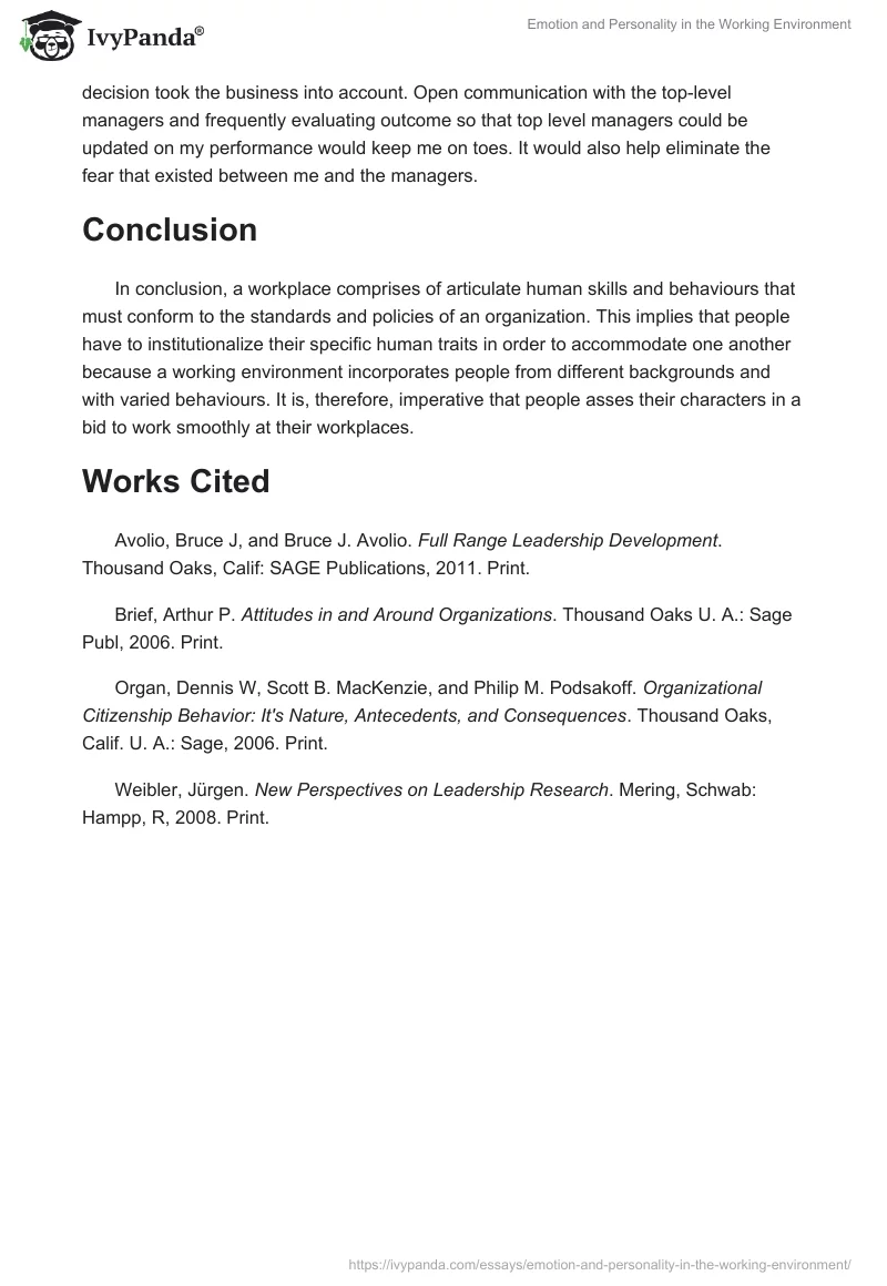 Emotion and Personality in the Working Environment. Page 5