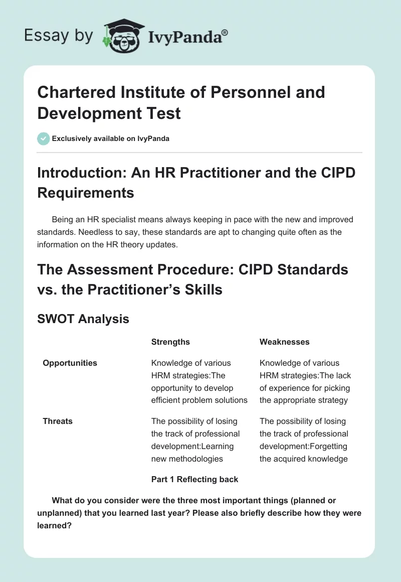Chartered Institute of Personnel and Development Test. Page 1