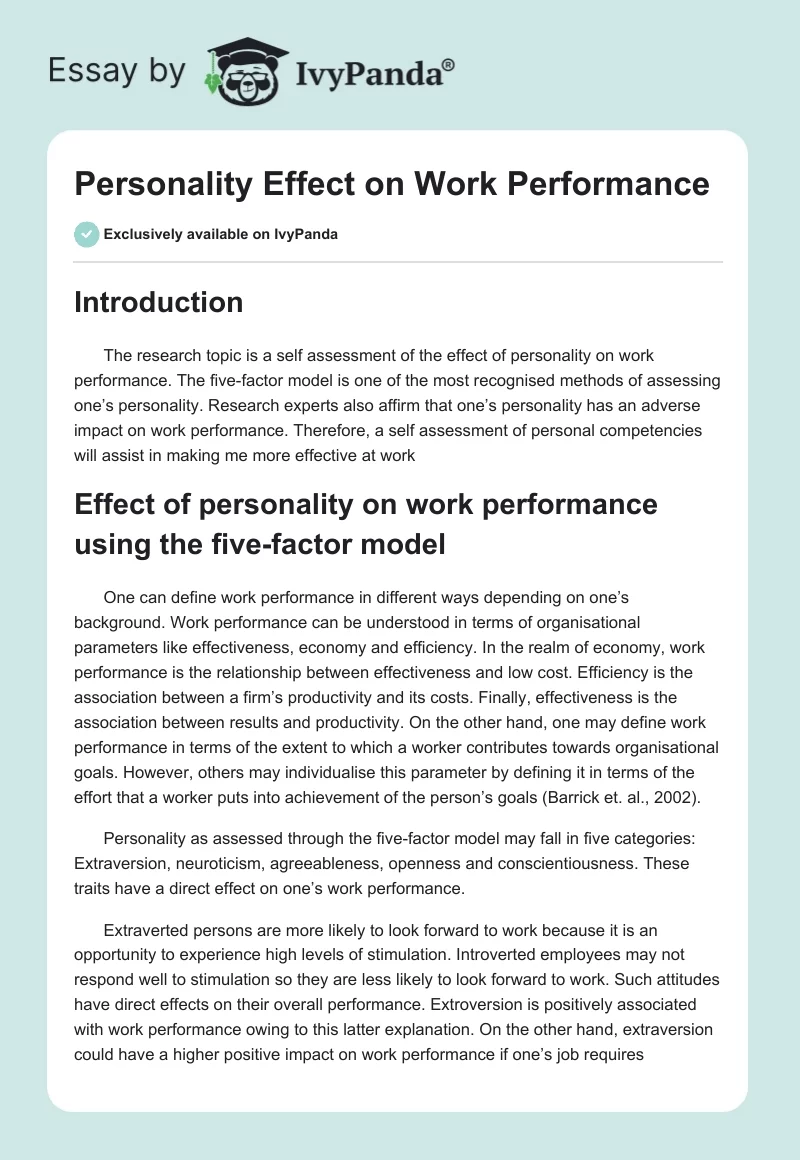 Personality Effect on Work Performance. Page 1
